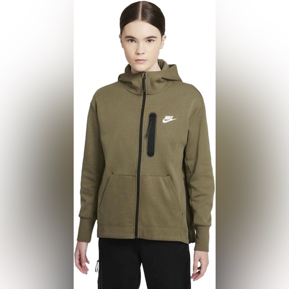 Nike Tops - Nike Women’s Sportswear Tech Fleece Essential Full Zip Hoodie in Olive Green